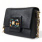 Black Leather DG Crystals Shoulder Crossbody Bag