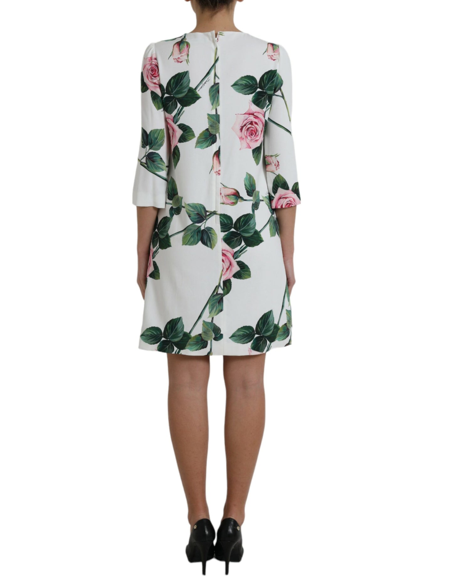 White Rose Print Viscose A-line Shift Dress