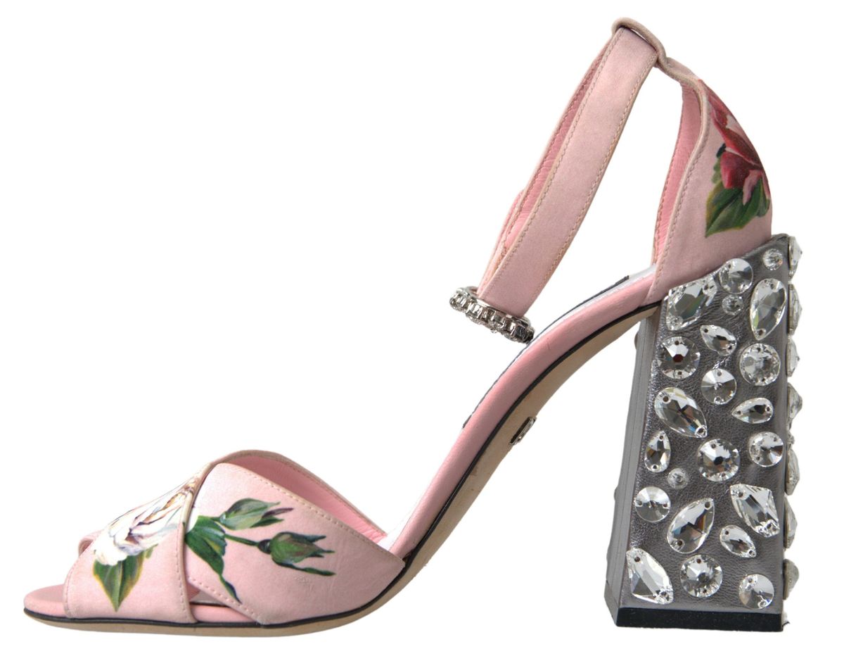 Floral Bejeweled Block Heel Sandals