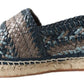 Blue Gray Leather Buffalo Espadrille Shoes