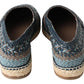 Blue Gray Leather Buffalo Espadrille Shoes