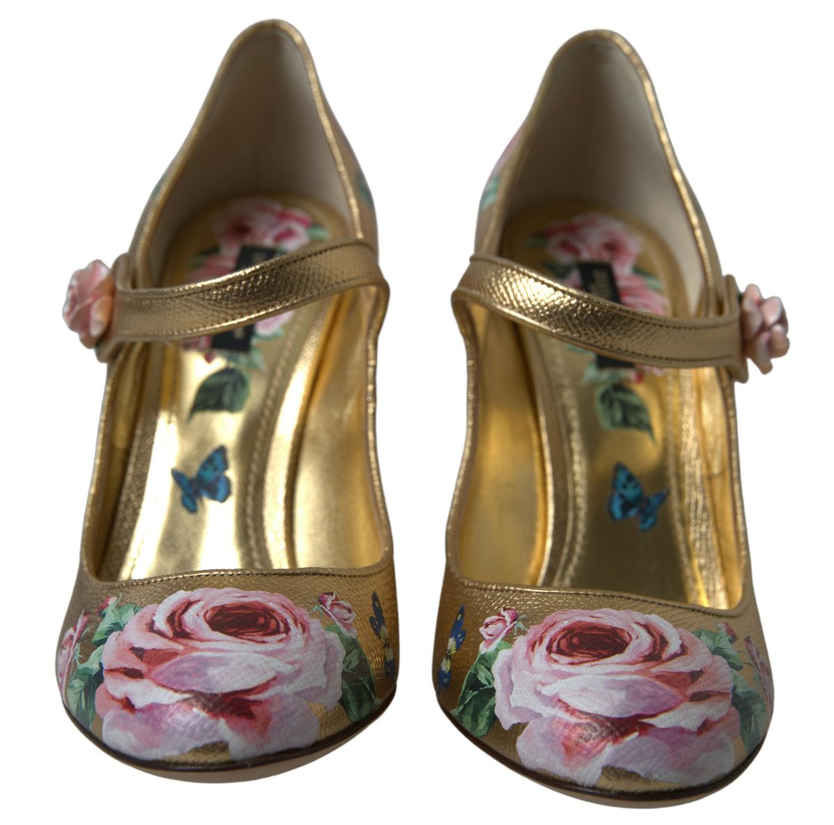 Elegant Gold Floral Cuban Heel Pumps