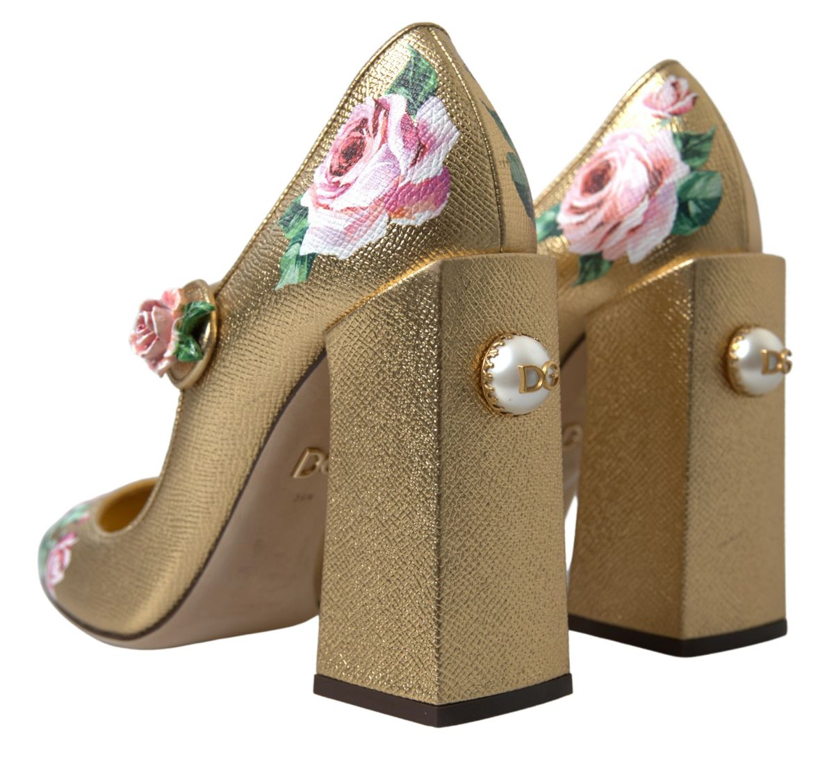 Elegant Gold Floral Cuban Heel Pumps