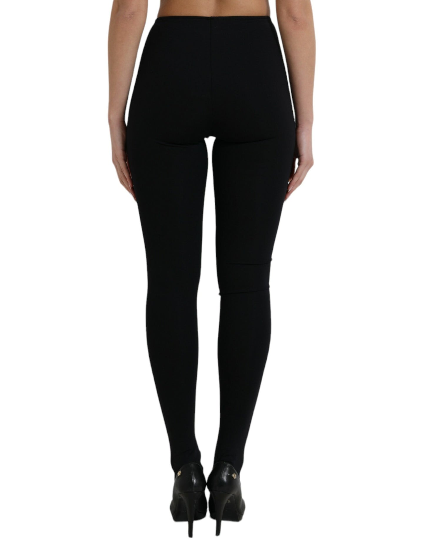 Black Nylon Stretch Slim Leggings Pants