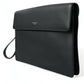 Black Calf Leather Large Logo Document Holder Clutch Bag