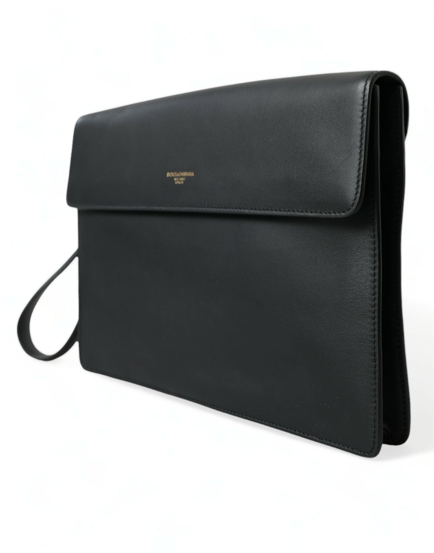 Black Calf Leather Large Logo Document Holder Clutch Bag