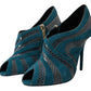 Chic Blue Peep Toe Stiletto Ankle Booties
