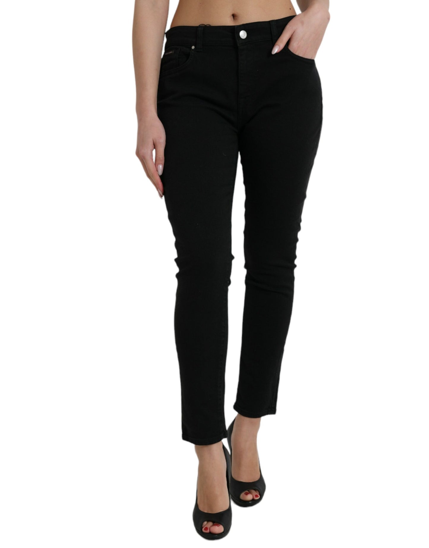 Black Cotton Stretch Denim Skinny Jeans