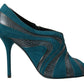 Chic Blue Peep Toe Stiletto Ankle Booties