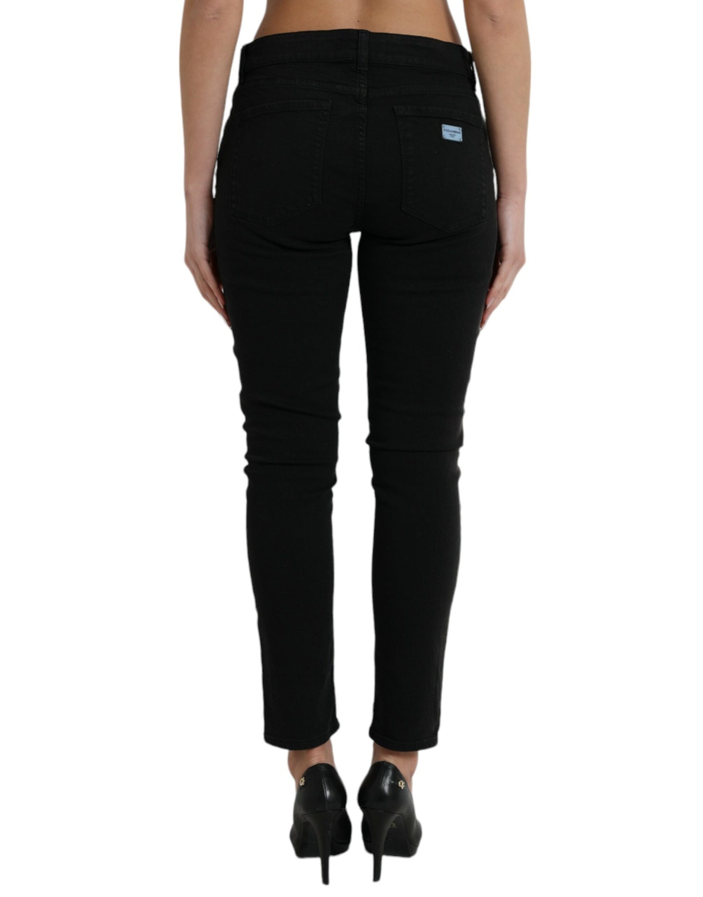 Black Cotton Stretch Denim Skinny Jeans