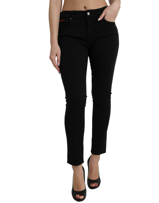 Black Cotton Stretch Denim Skinny Jeans