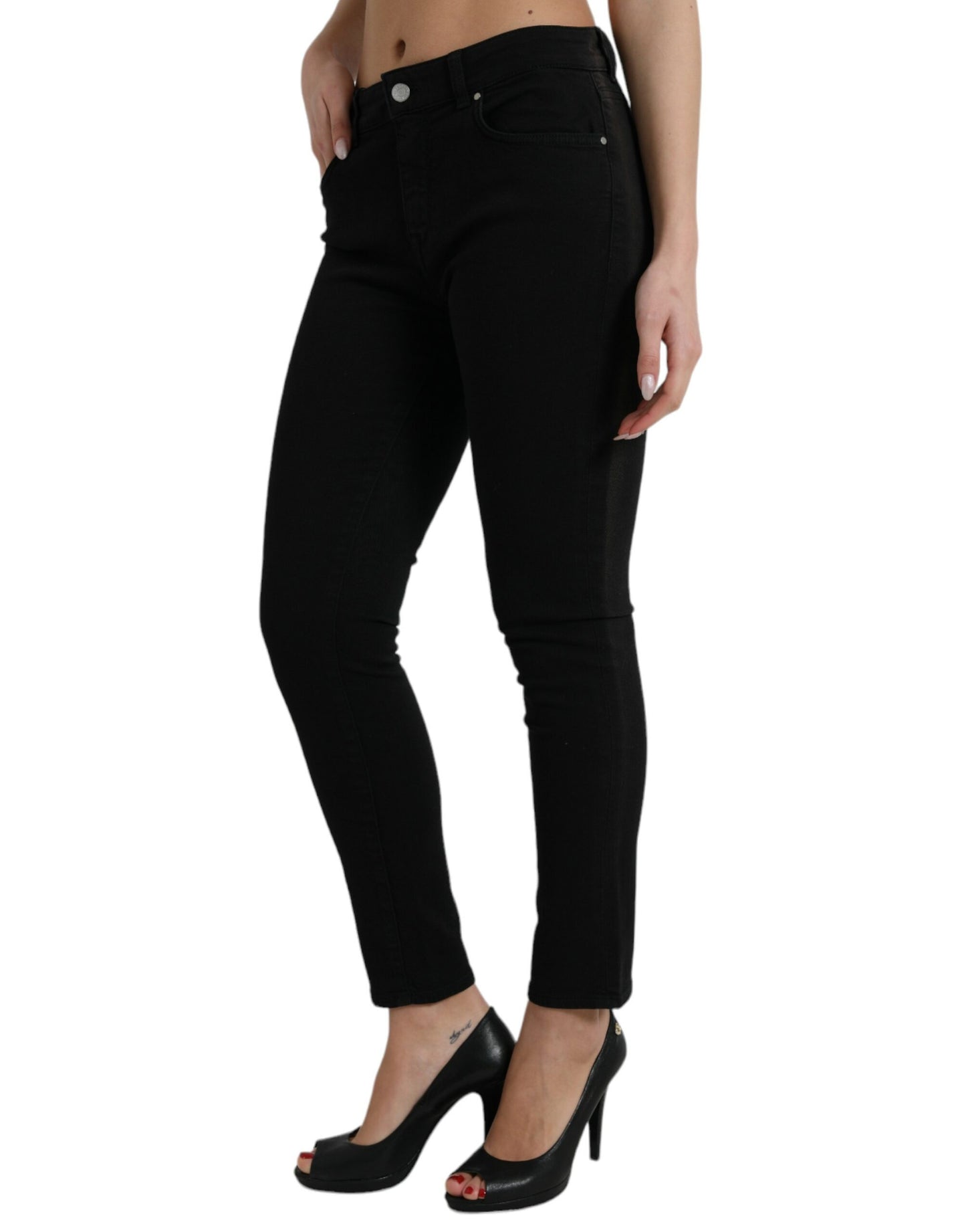 Black Cotton Stretch Denim Skinny Jeans