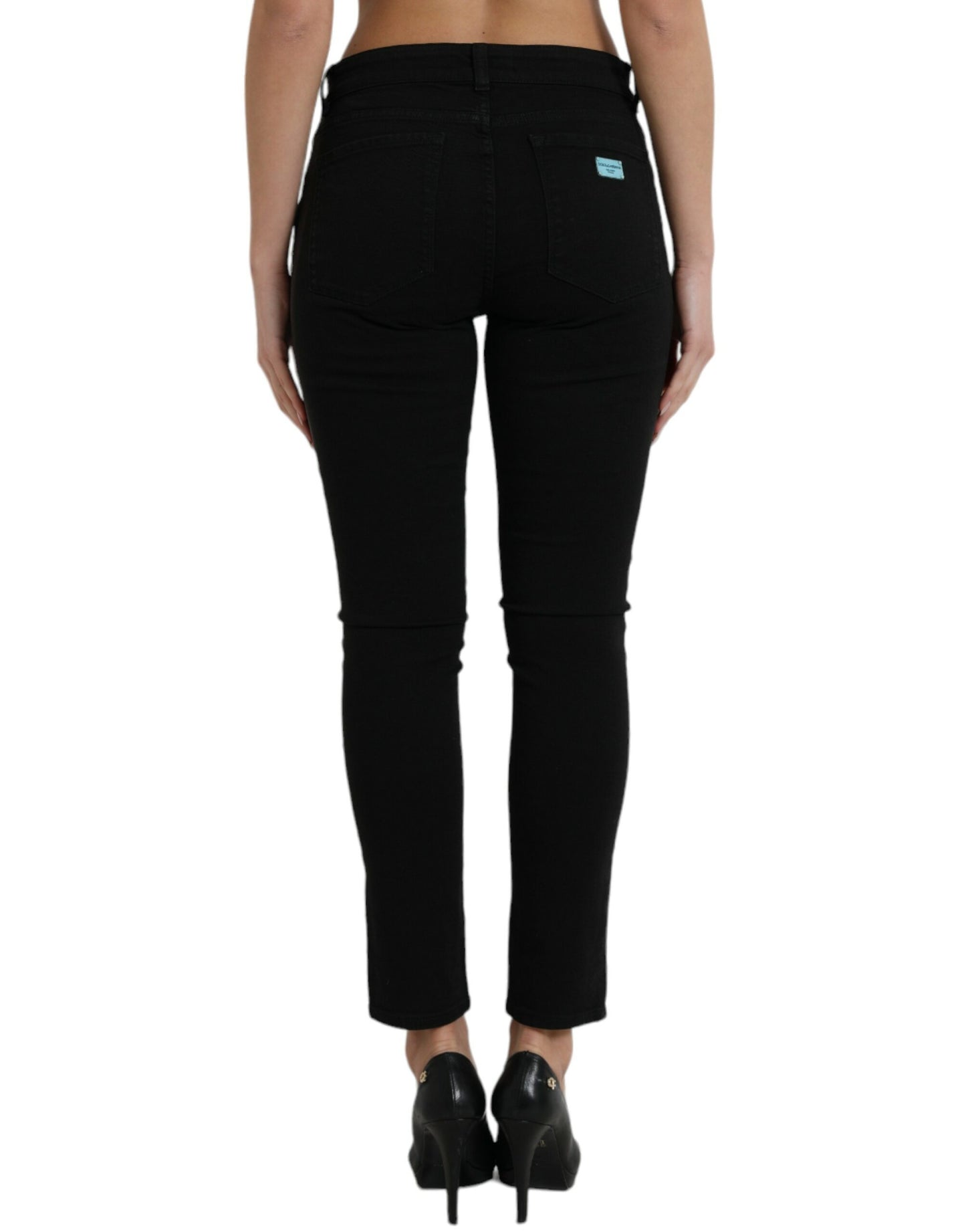 Black Cotton Stretch Denim Skinny Jeans