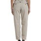 Beige Cotton High Waist Tapered Pants