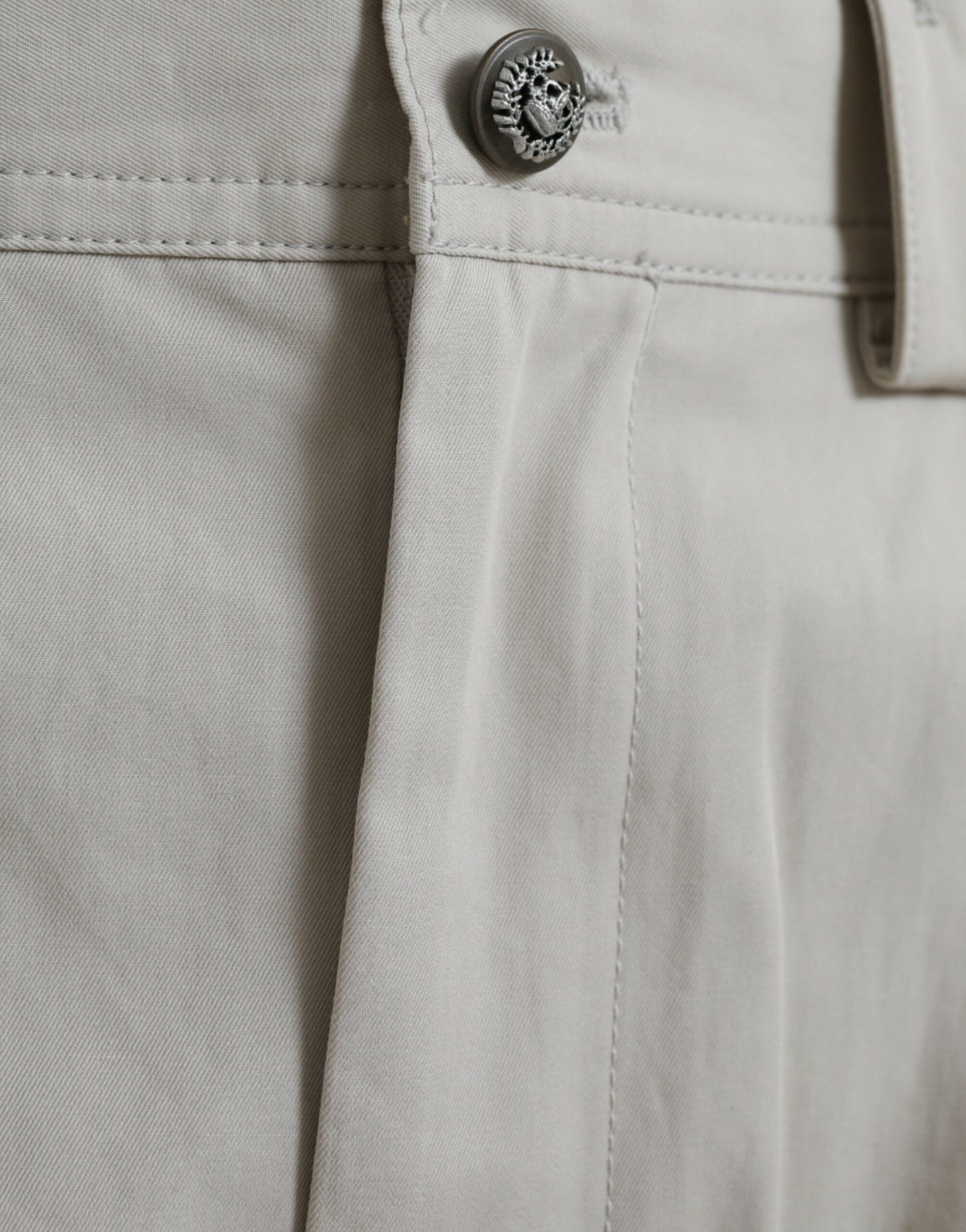 Beige Cotton High Waist Tapered Pants