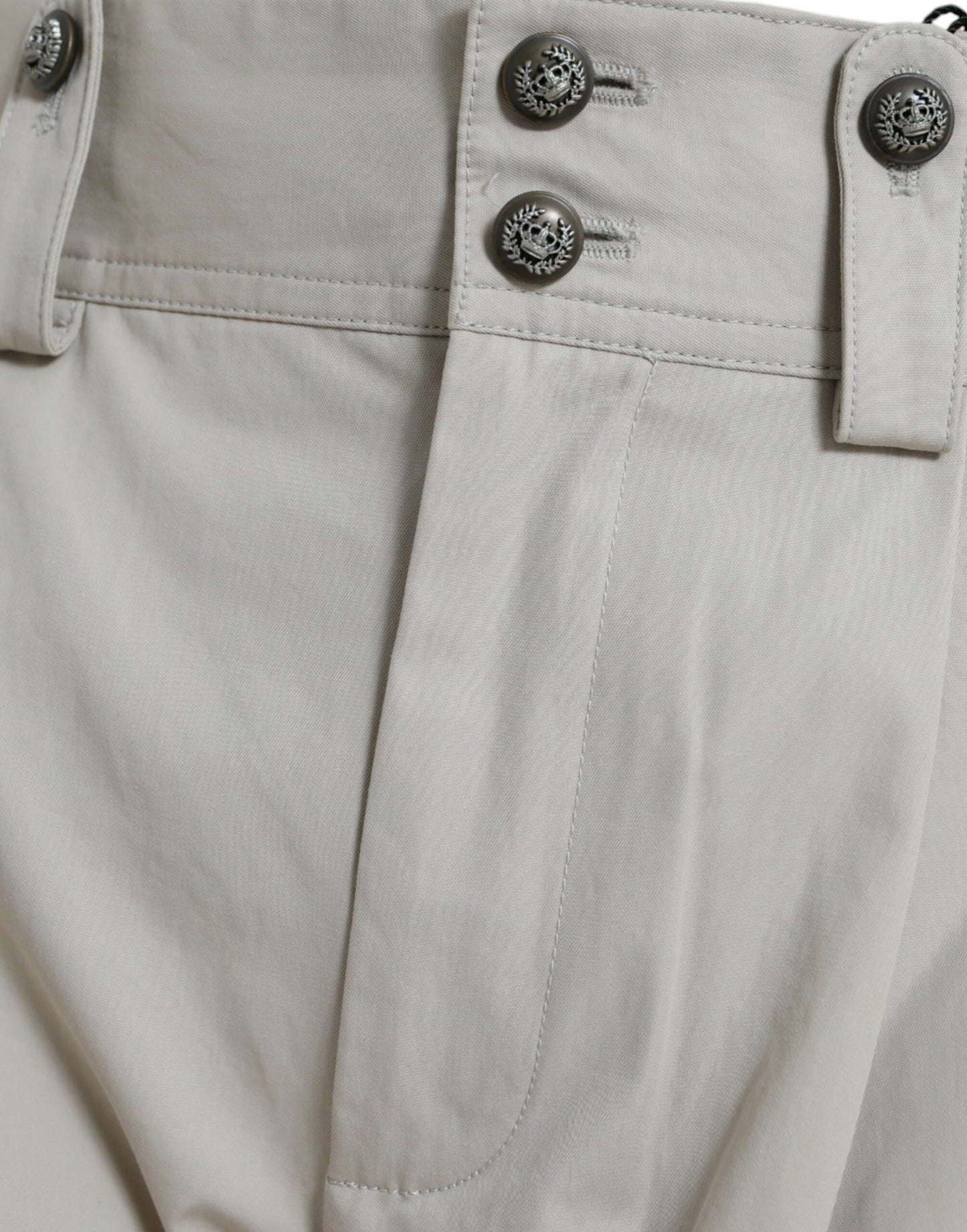 Beige Cotton High Waist Tapered Pants