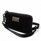 Black Nylon Logo Plaque Keyring Pouch Clutch Bag