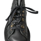 Black Leather Slip on Stretch Boots