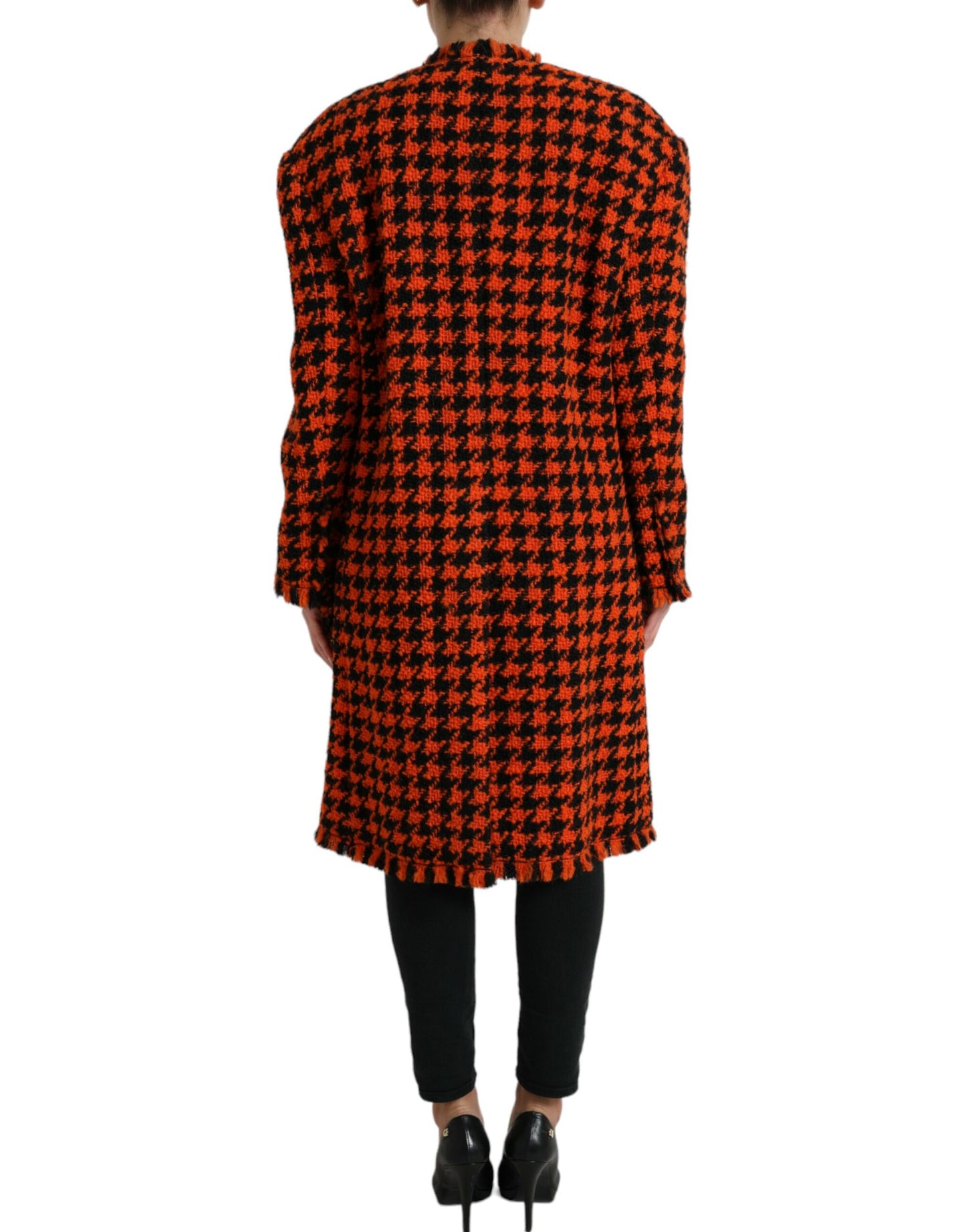 Orange Houndstooth Long Sleeve Coat Jacket