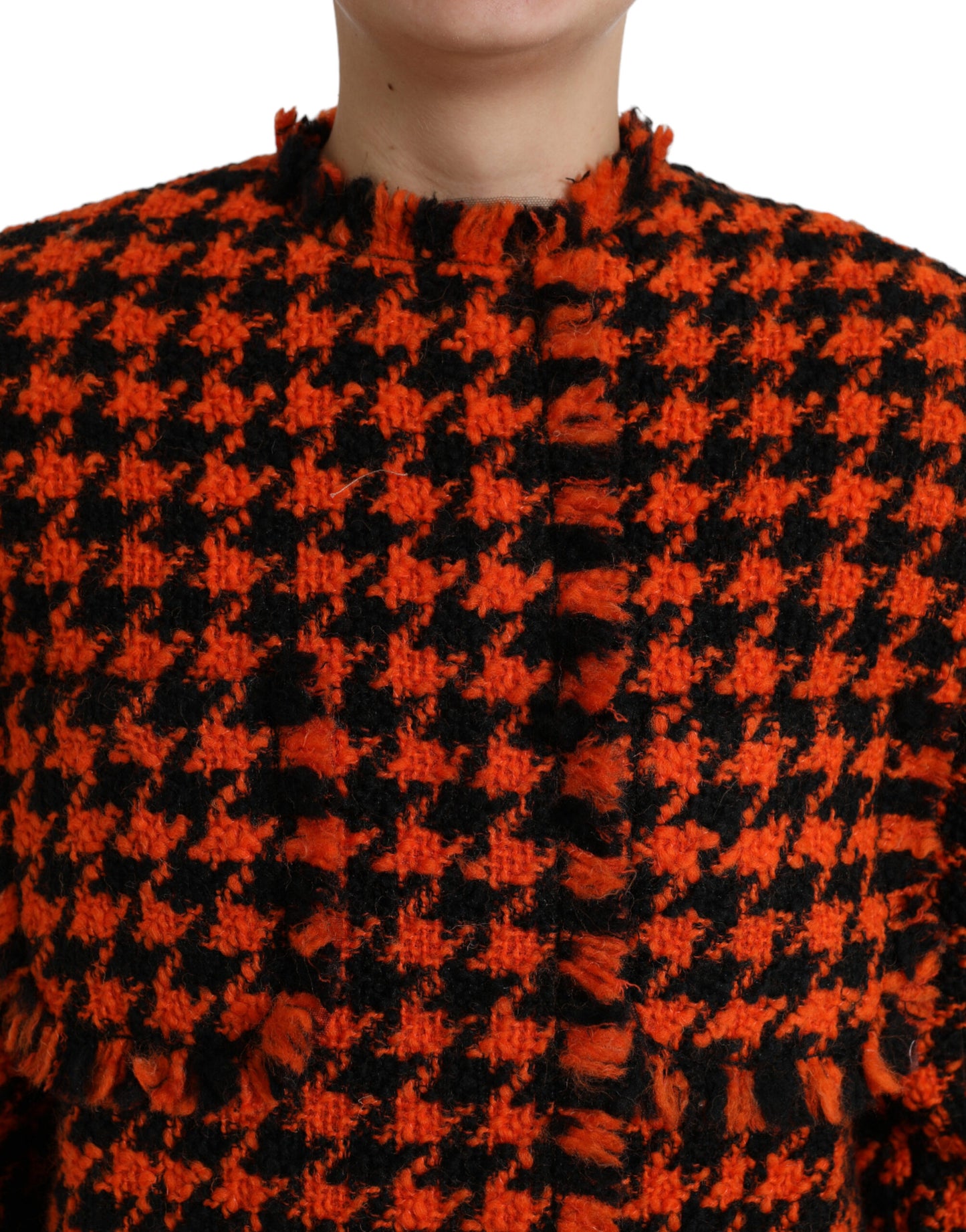 Orange Houndstooth Long Sleeve Coat Jacket