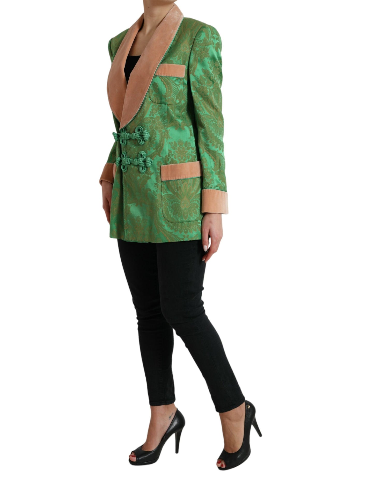 Green Floral Double Breasted Coat Jacket