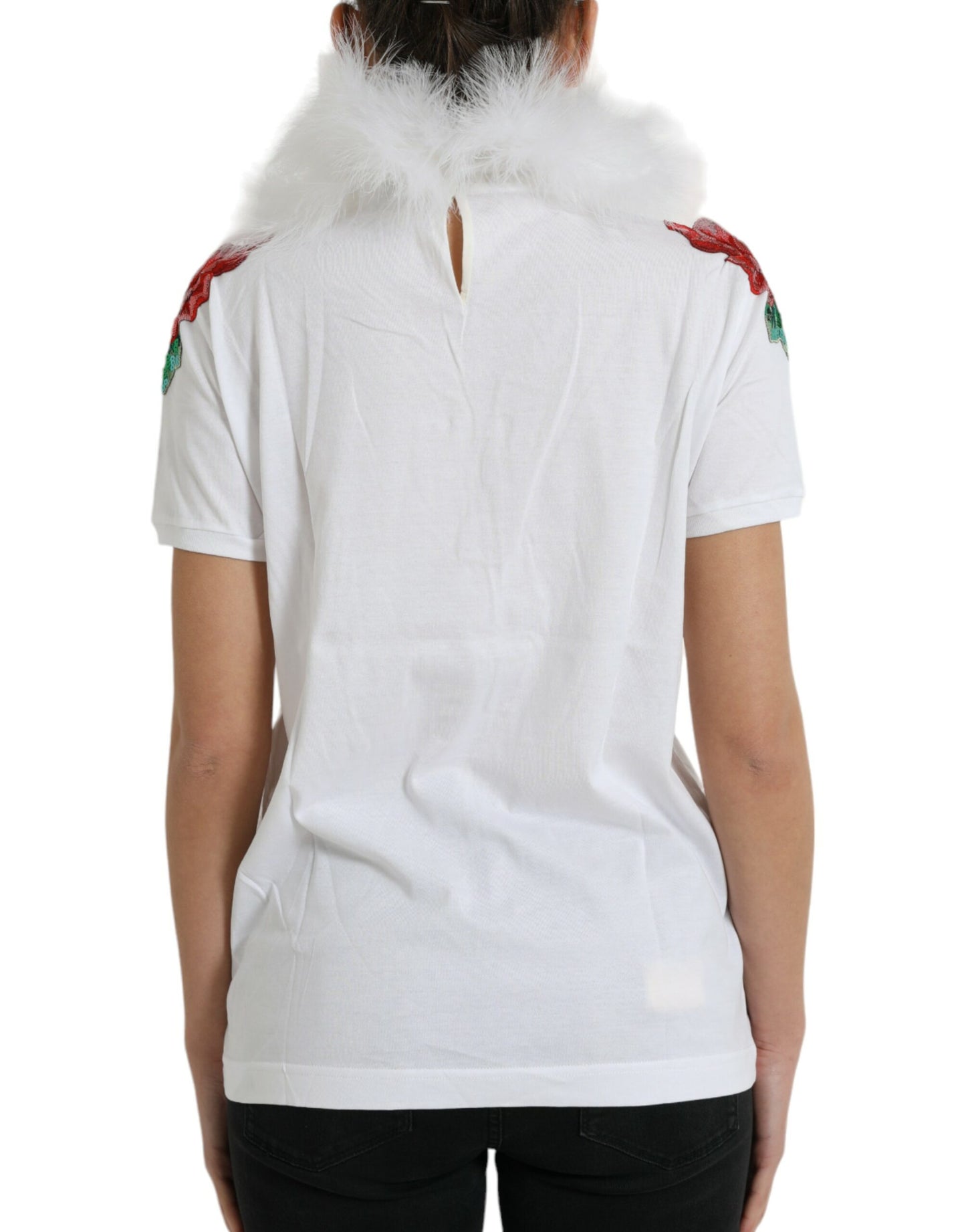 White Cotton Christmas Sequin Fur T-shirt