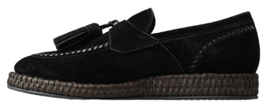 Black Suede Leather Casual Espadrille Shoes