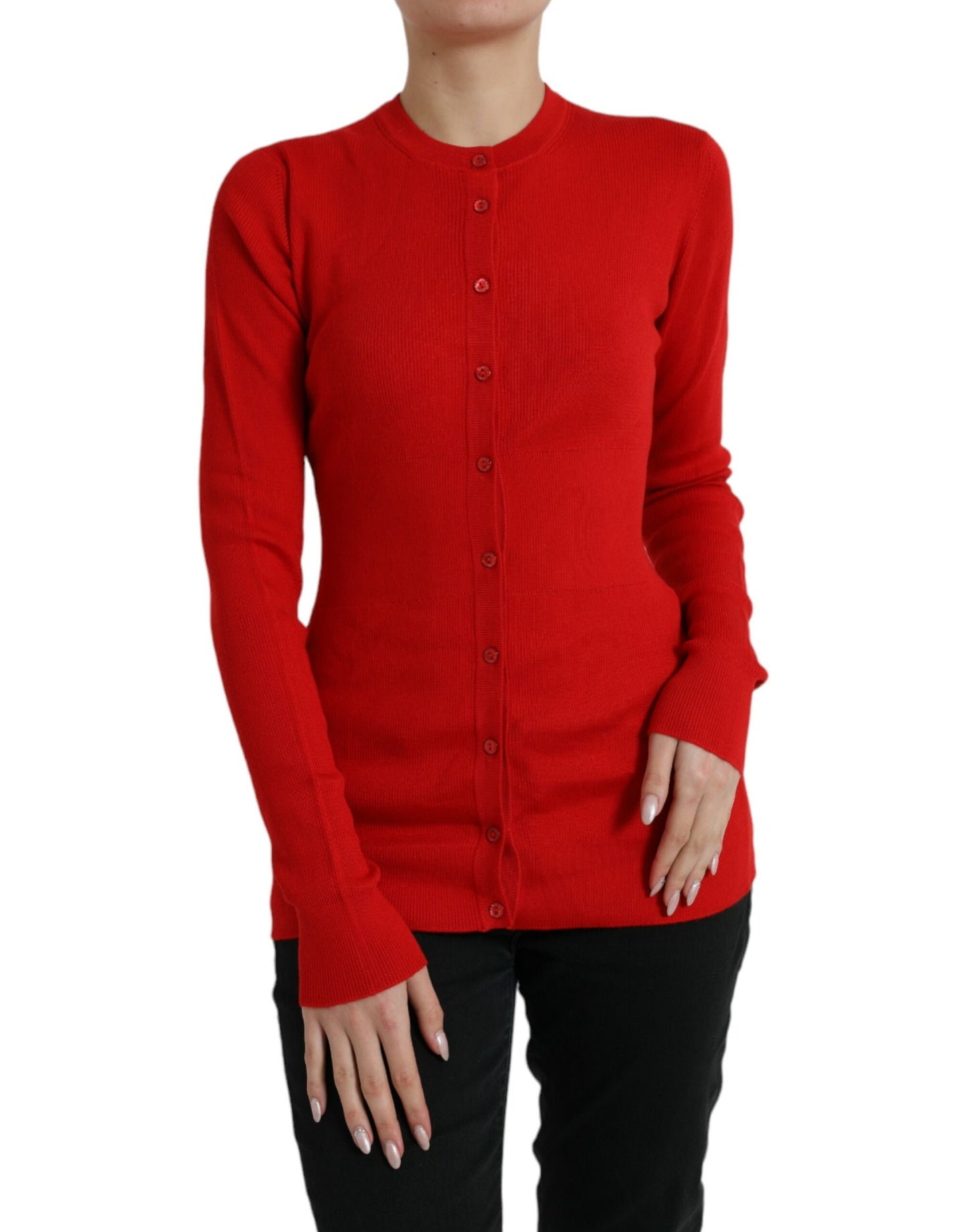 Red Cashmere Button Down Cardigan Sweater