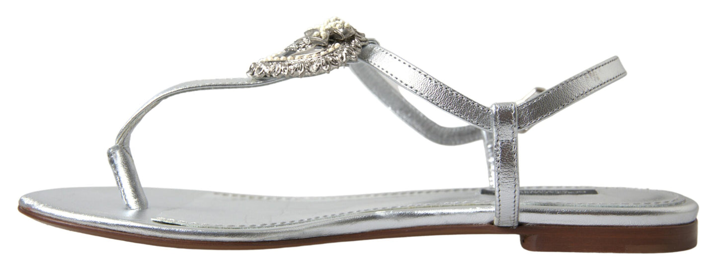 Elegant Silver Flat Sandals with Heart Detail