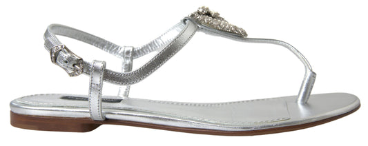 Elegant Silver Flat Sandals with Heart Detail