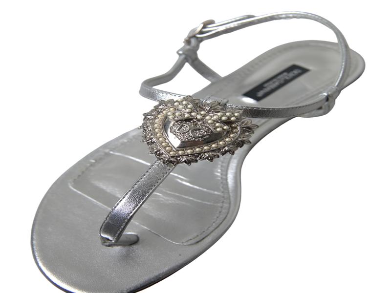 Elegant Silver Flat Sandals with Heart Detail