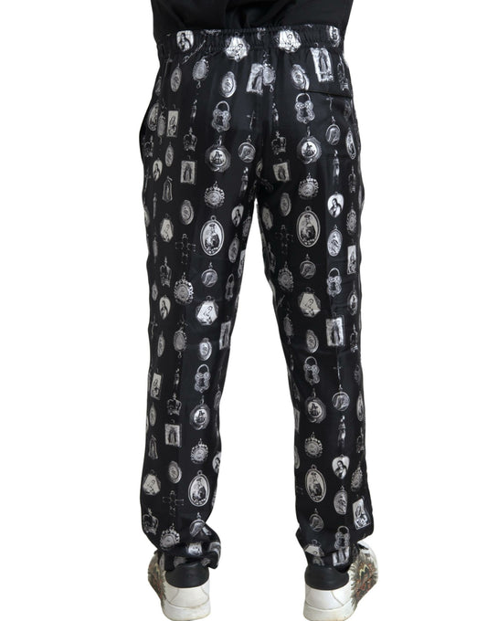 Elegant Silk Joggers with Religious Print