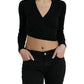 Black Wool V-neck Crossed Cardigan Sweater