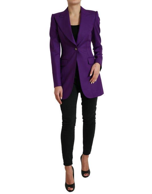 Purple Wool SingleBreasted Fitted Coat Jacket