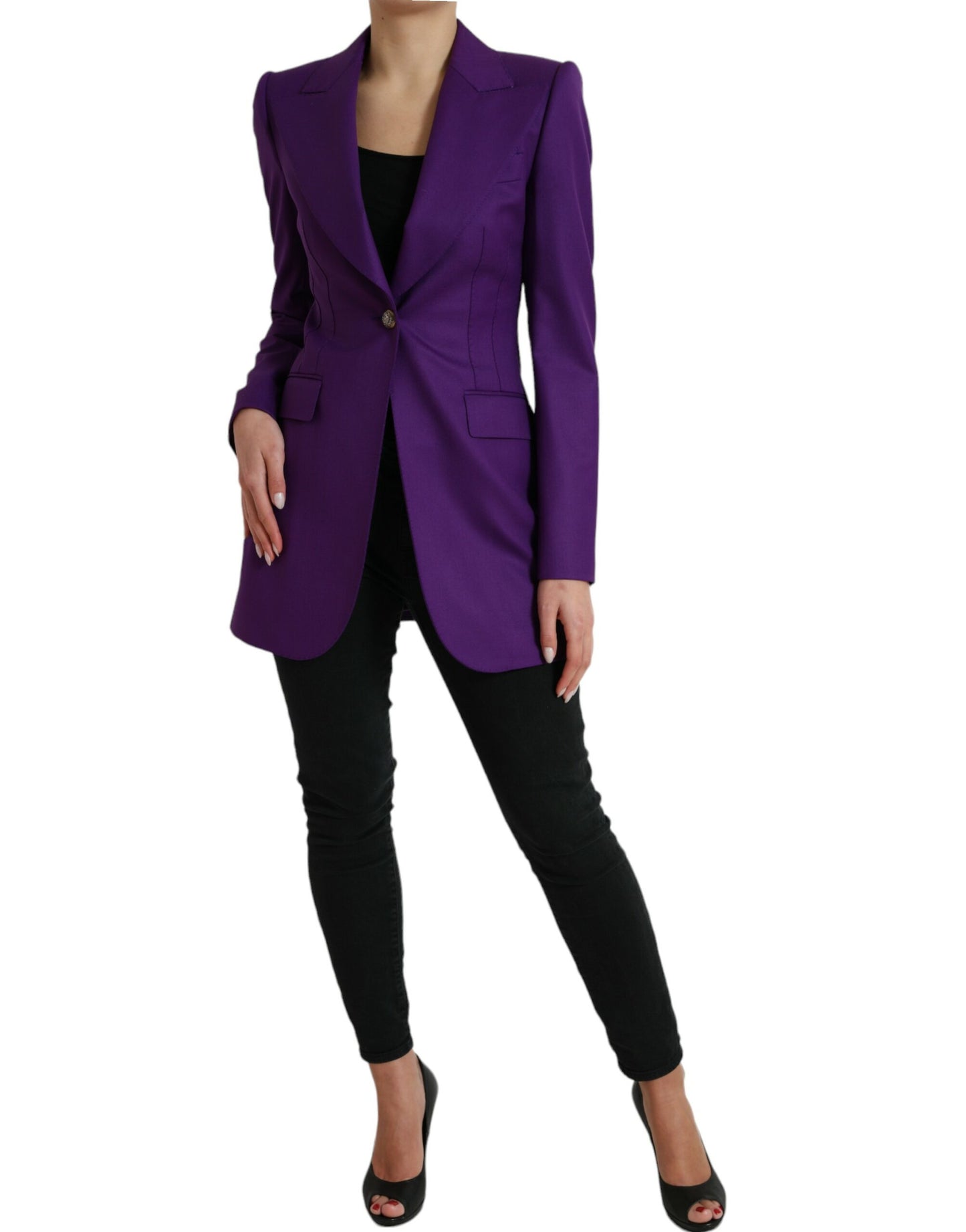 Purple Wool SingleBreasted Fitted Coat Jacket