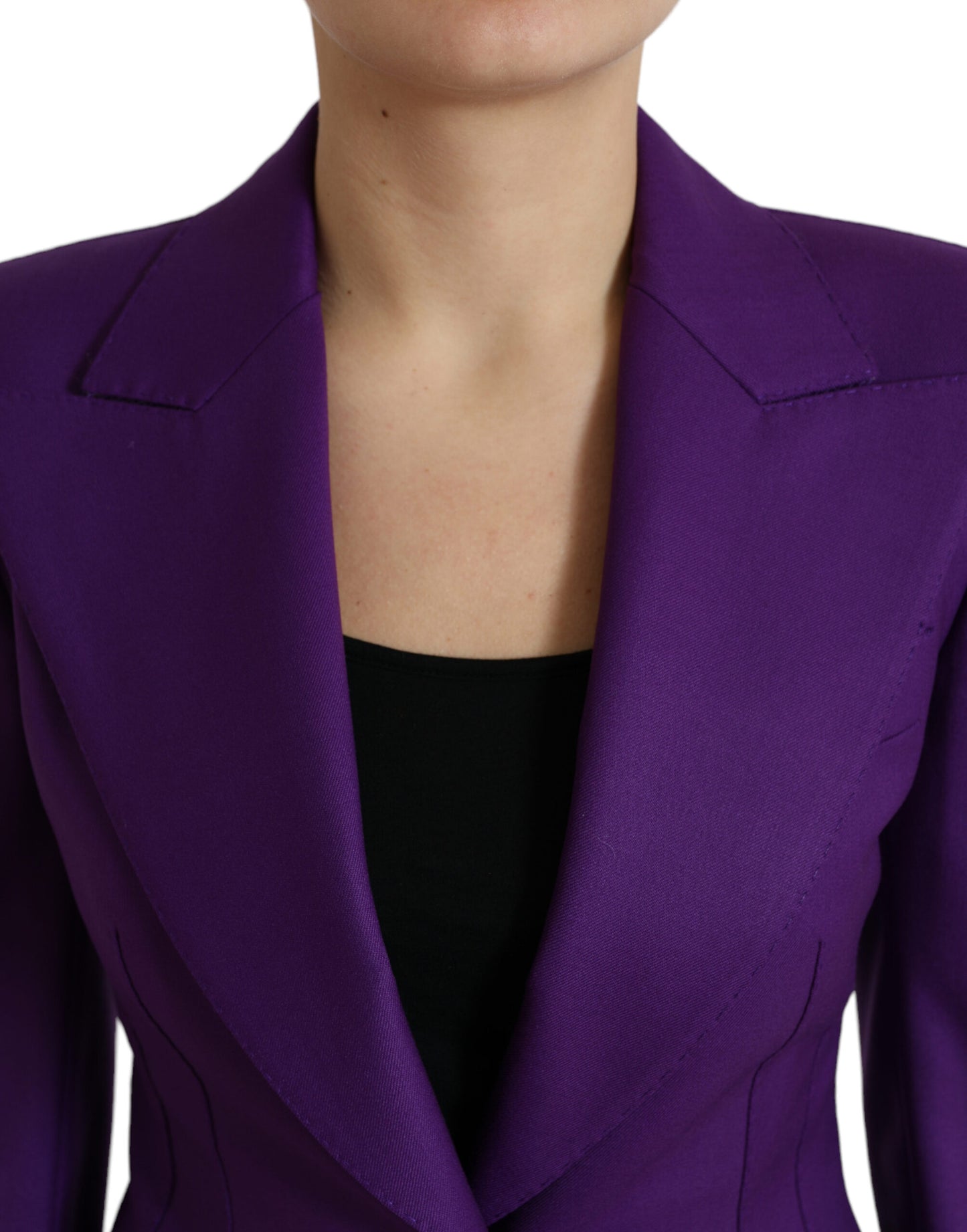 Purple Wool SingleBreasted Fitted Coat Jacket