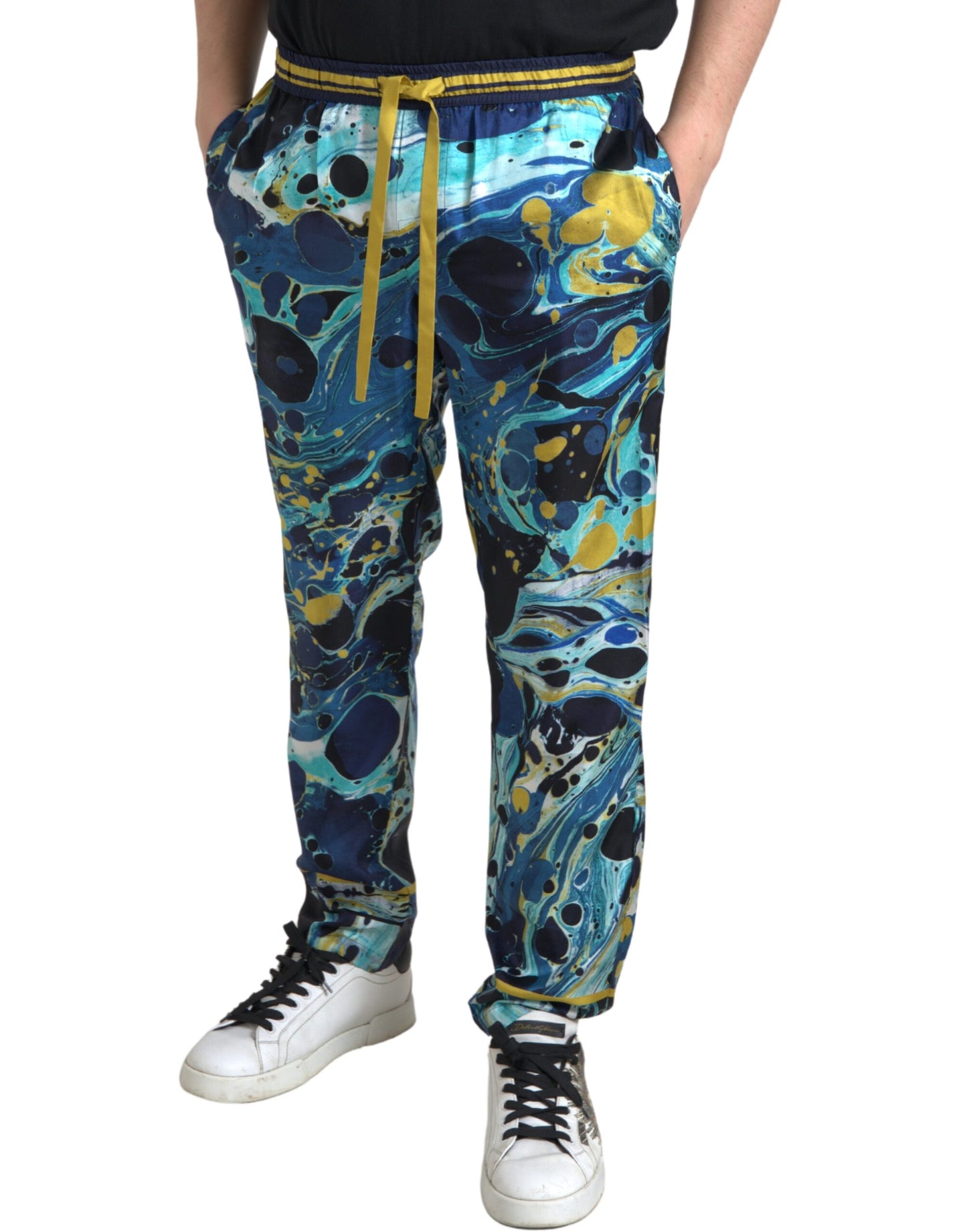 Multicolor Silk Joggers with Enchanting Print