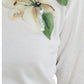 White Floral Silk Crew Neck Pullover Sweater