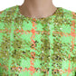 Green Nylon Sequinned Checkered Coat Jacket