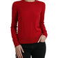 Red Wool Knitted Crew Neck Pullover Sweater