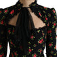 Black Floral A-line Long Sleeves Mini Dress