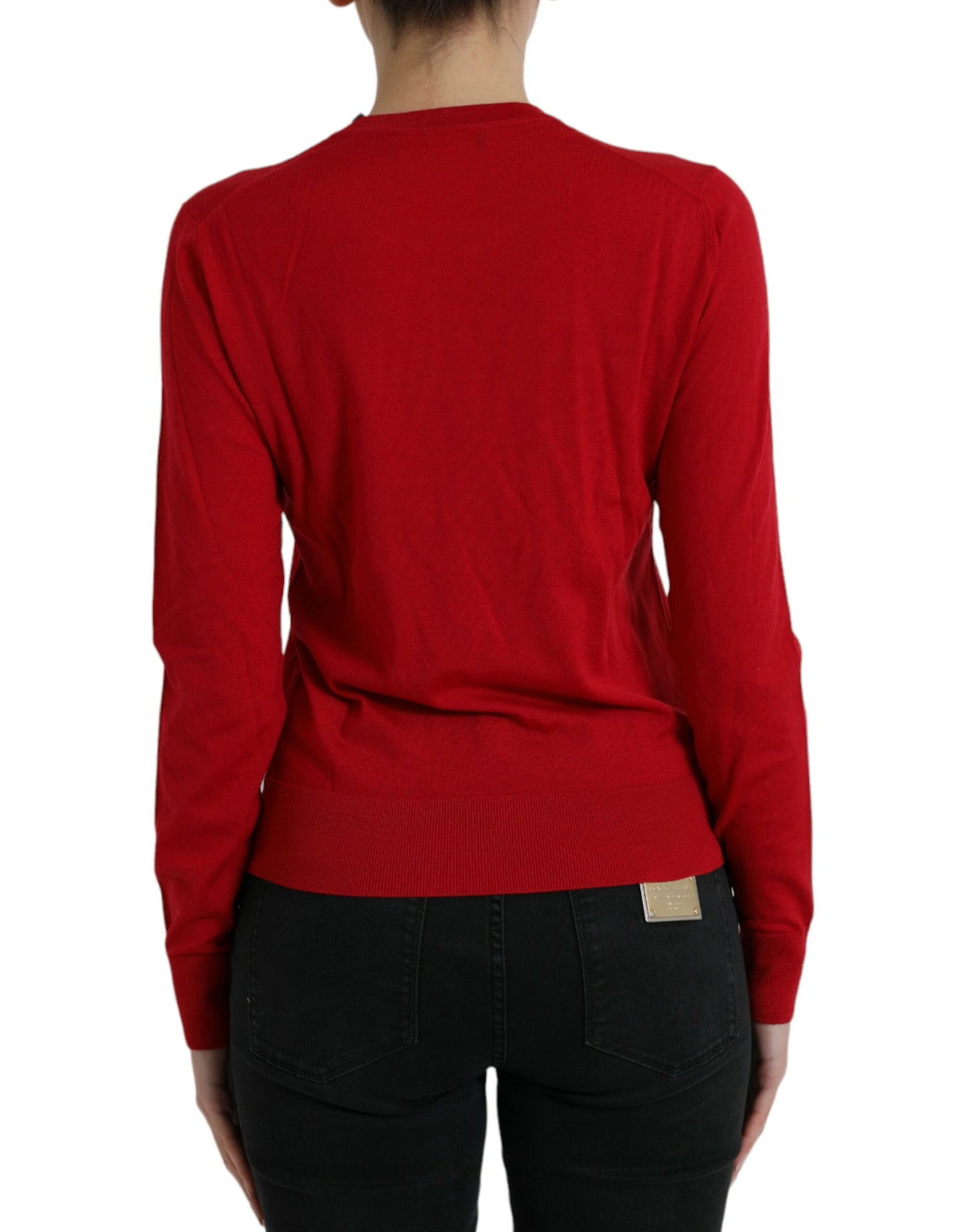 Red Wool Knitted Crew Neck Pullover Sweater