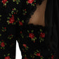 Black Floral A-line Long Sleeves Mini Dress