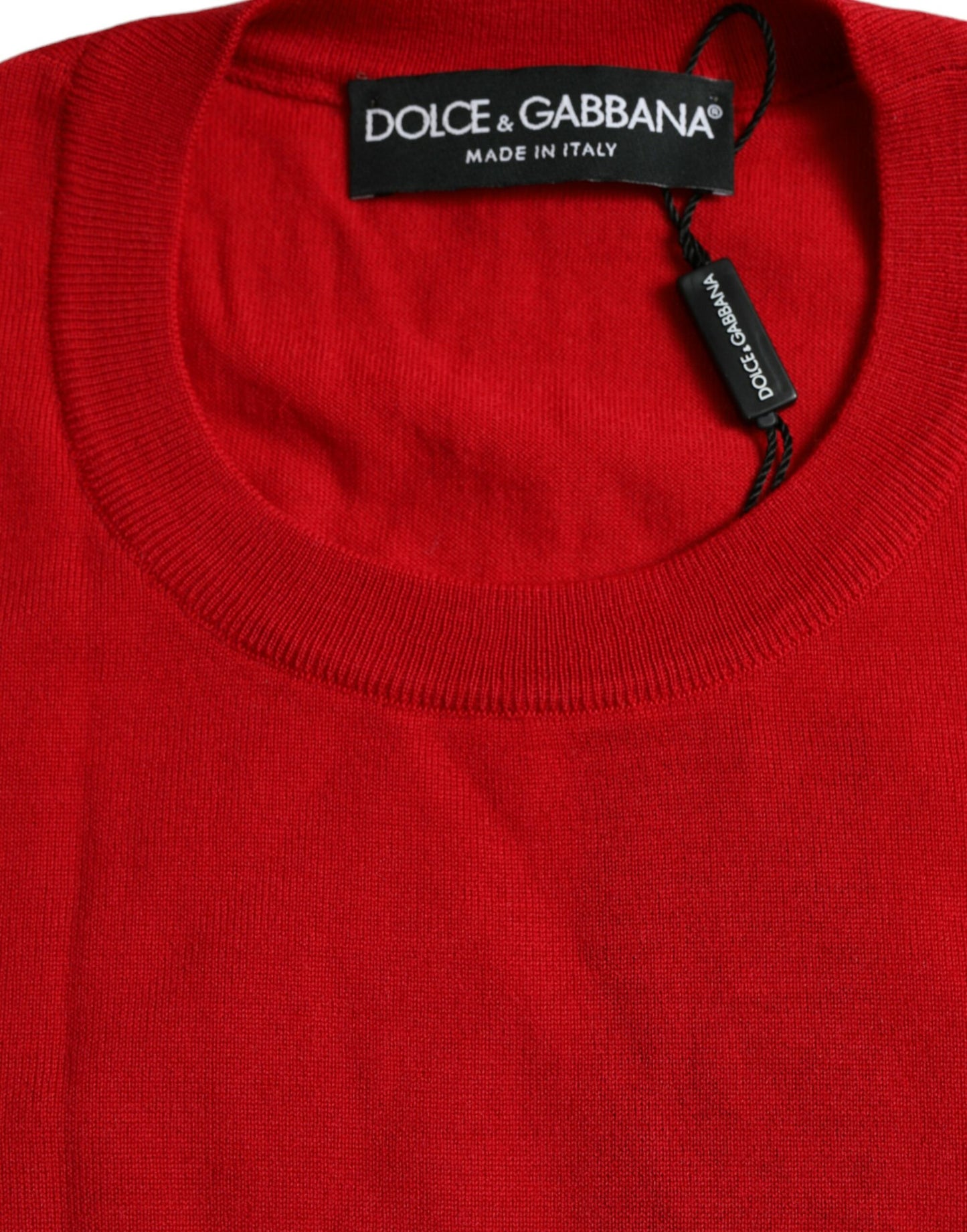 Red Wool Knitted Crew Neck Pullover Sweater