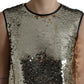 Silver Sequined Nylon Sheath Sleeveless Mini Dress