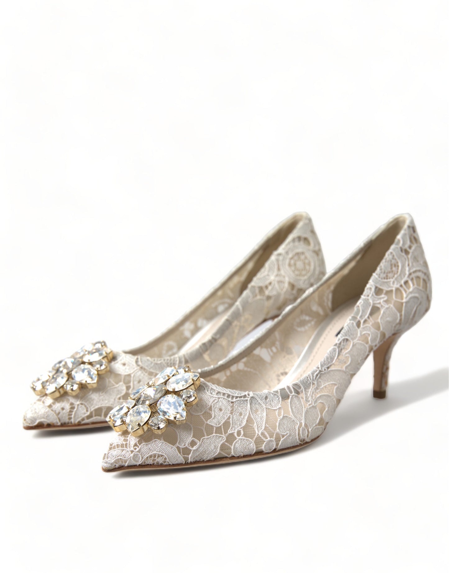 Elegant White Lace Crystal Pumps