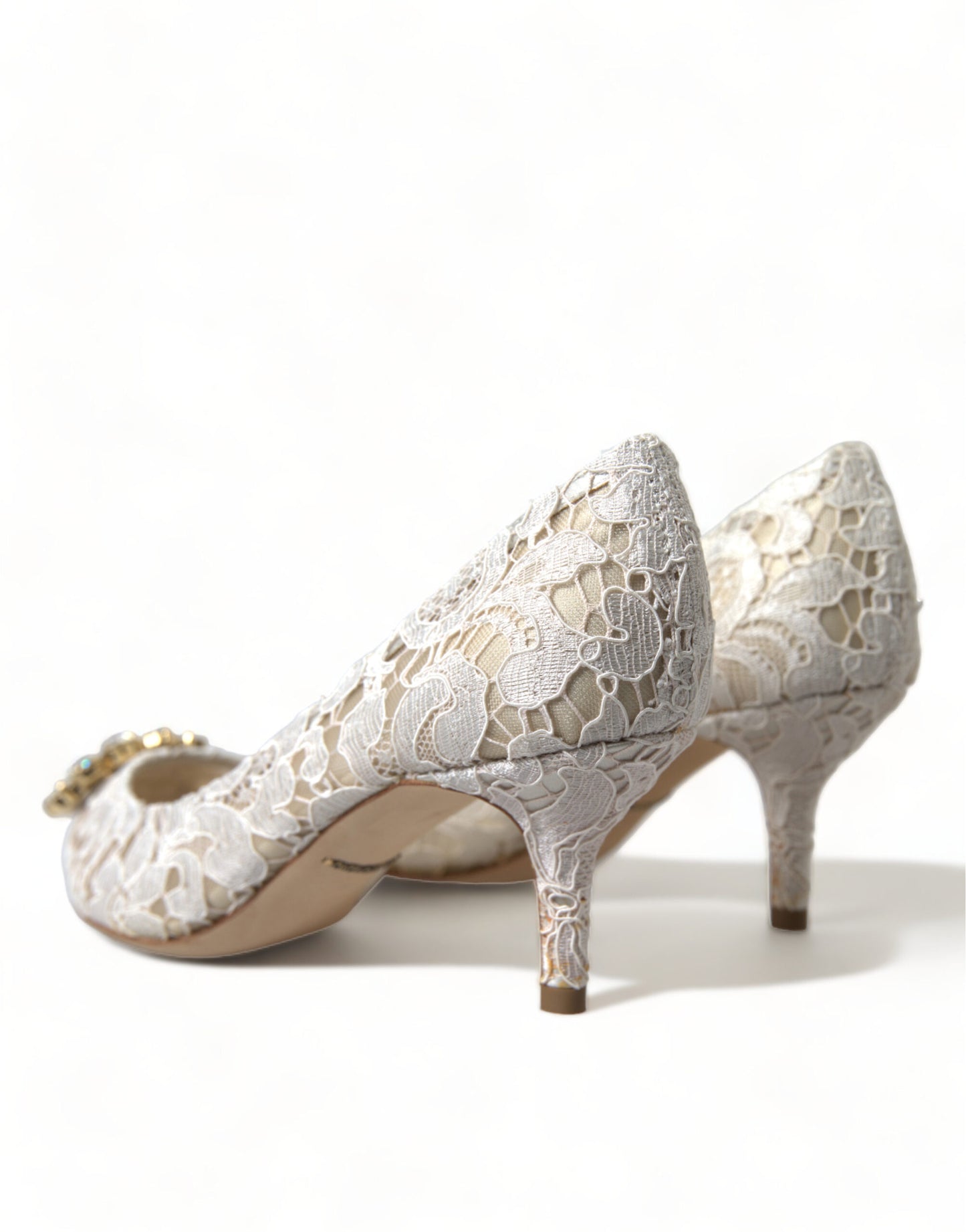 Elegant White Lace Crystal Pumps