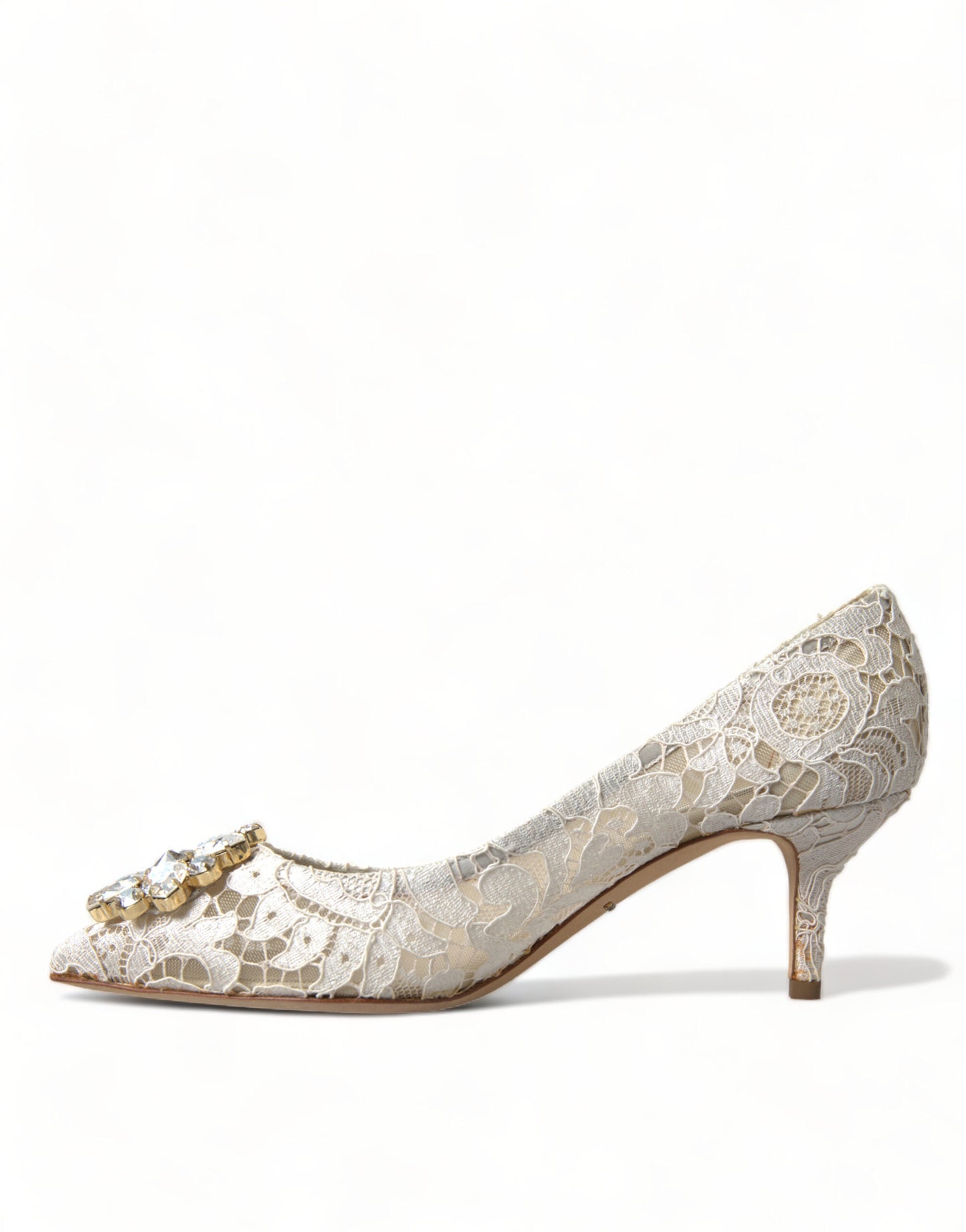 Elegant White Lace Crystal Pumps