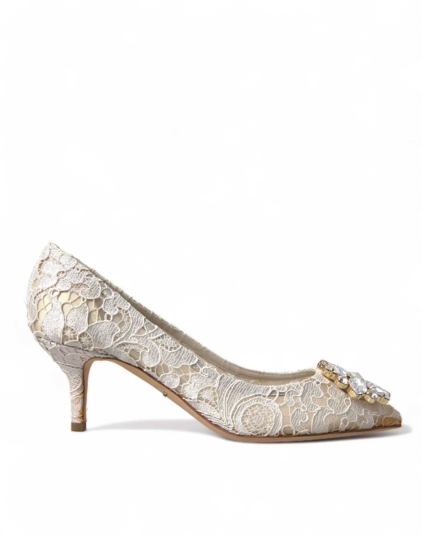 Elegant White Lace Crystal Pumps