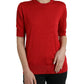 Red Silk Crew Neck Short Sleeves T-shirt Top